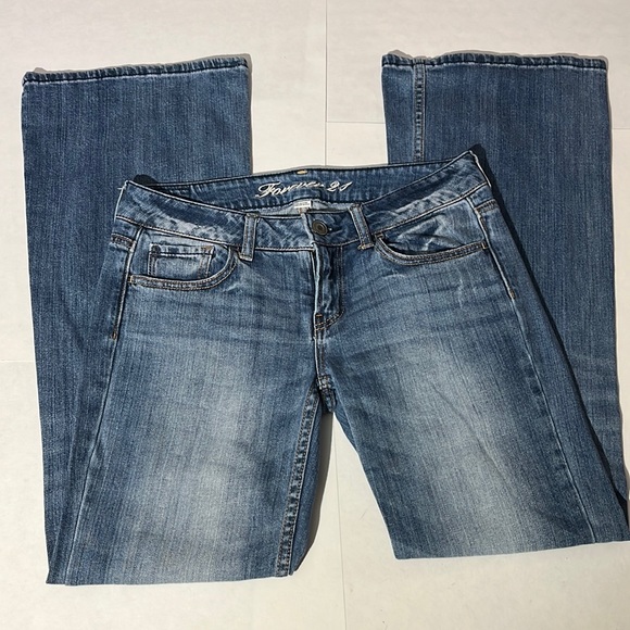 Forever 21 super flare denim jeans distressed low rise Y2K sz 28 light wash - Picture 1 of 10